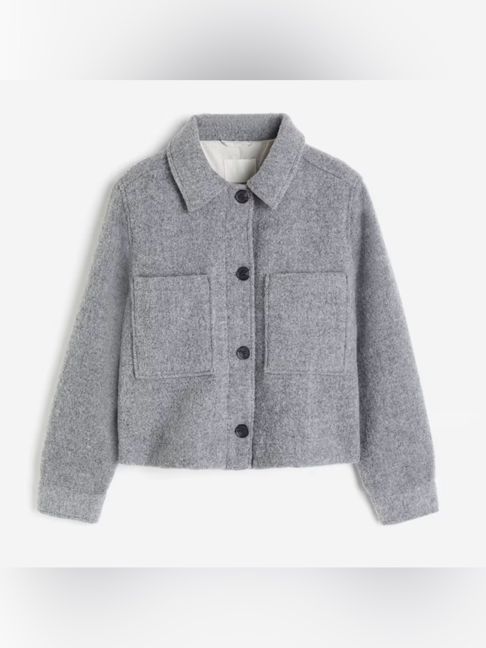 H&M Cropped Gray Wool-Blend Utility Jacket